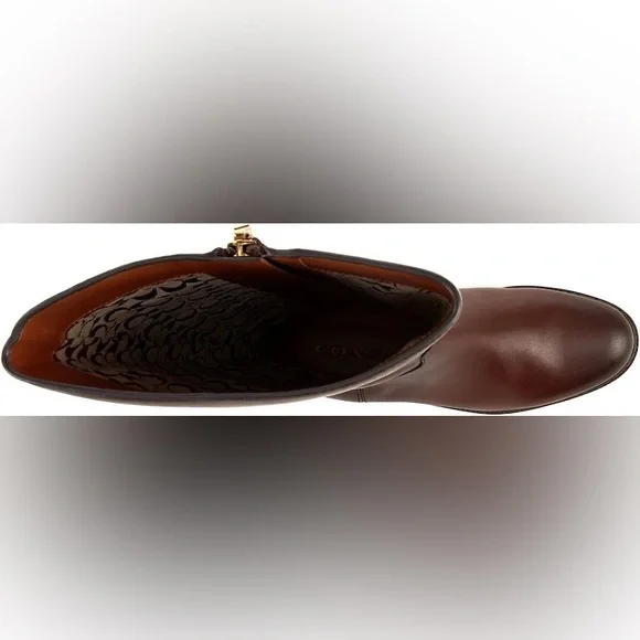 NEW Coach Rilee Leather Knee High Riding Boots Walnut Brown Size 8.5B - Picture 2 of 14